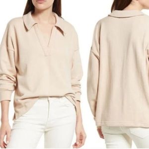 Madewell Cotton-Hemp Oversized Pink Polo Sweatshirt